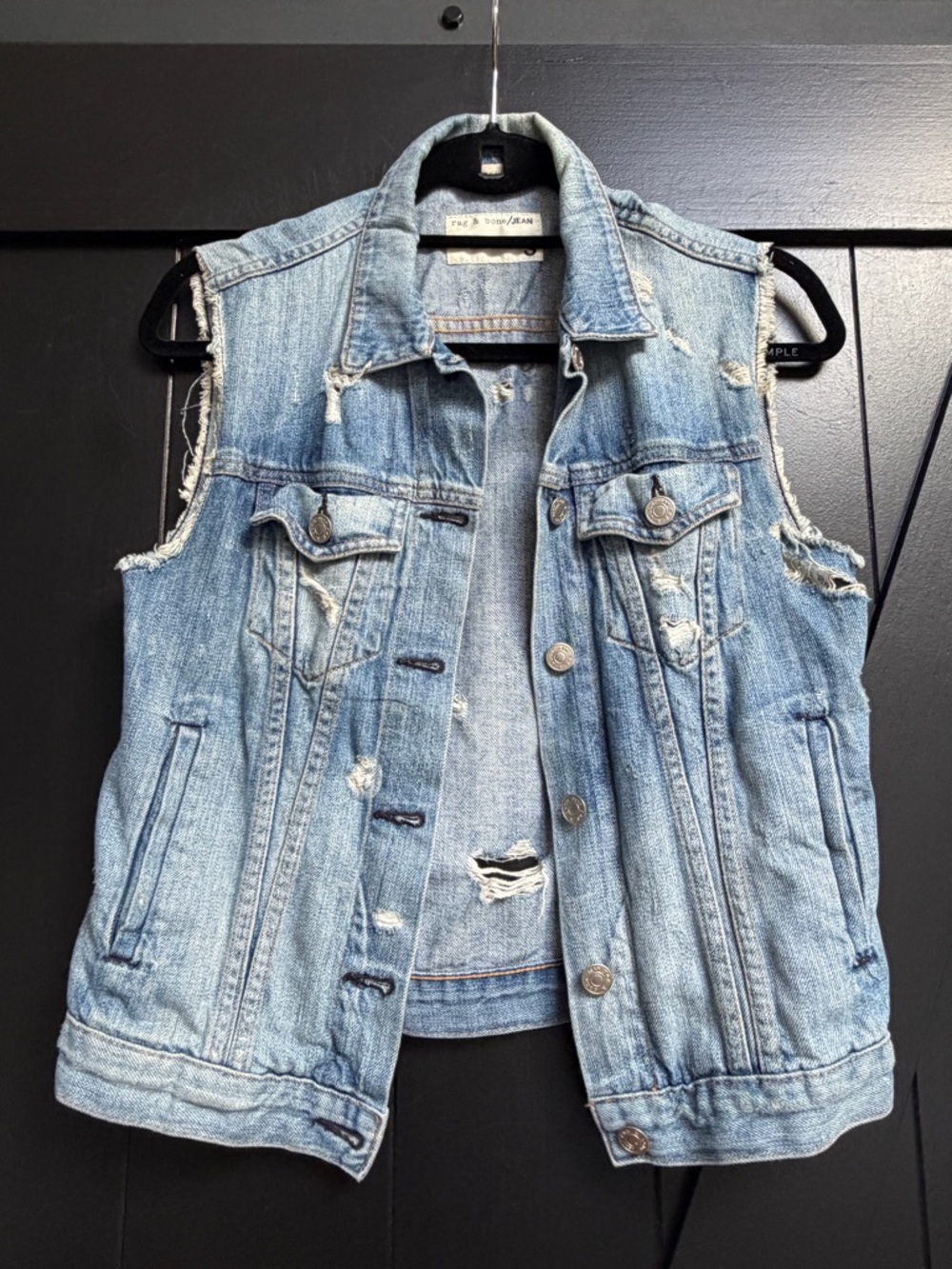 Rag & Bone Distressed Denim Vest in Tattered Wash - Like New - Small - So soft!